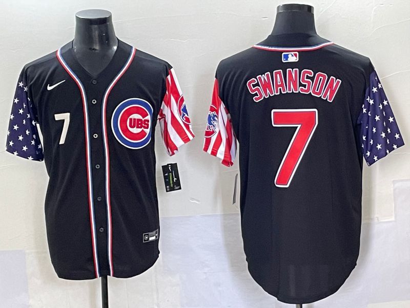 Men 2025 Chicago Cubs #7 Swanson Black a generation of national flags Joint Name Nike MLB Jersey style 42->chicago cubs->MLB Jersey